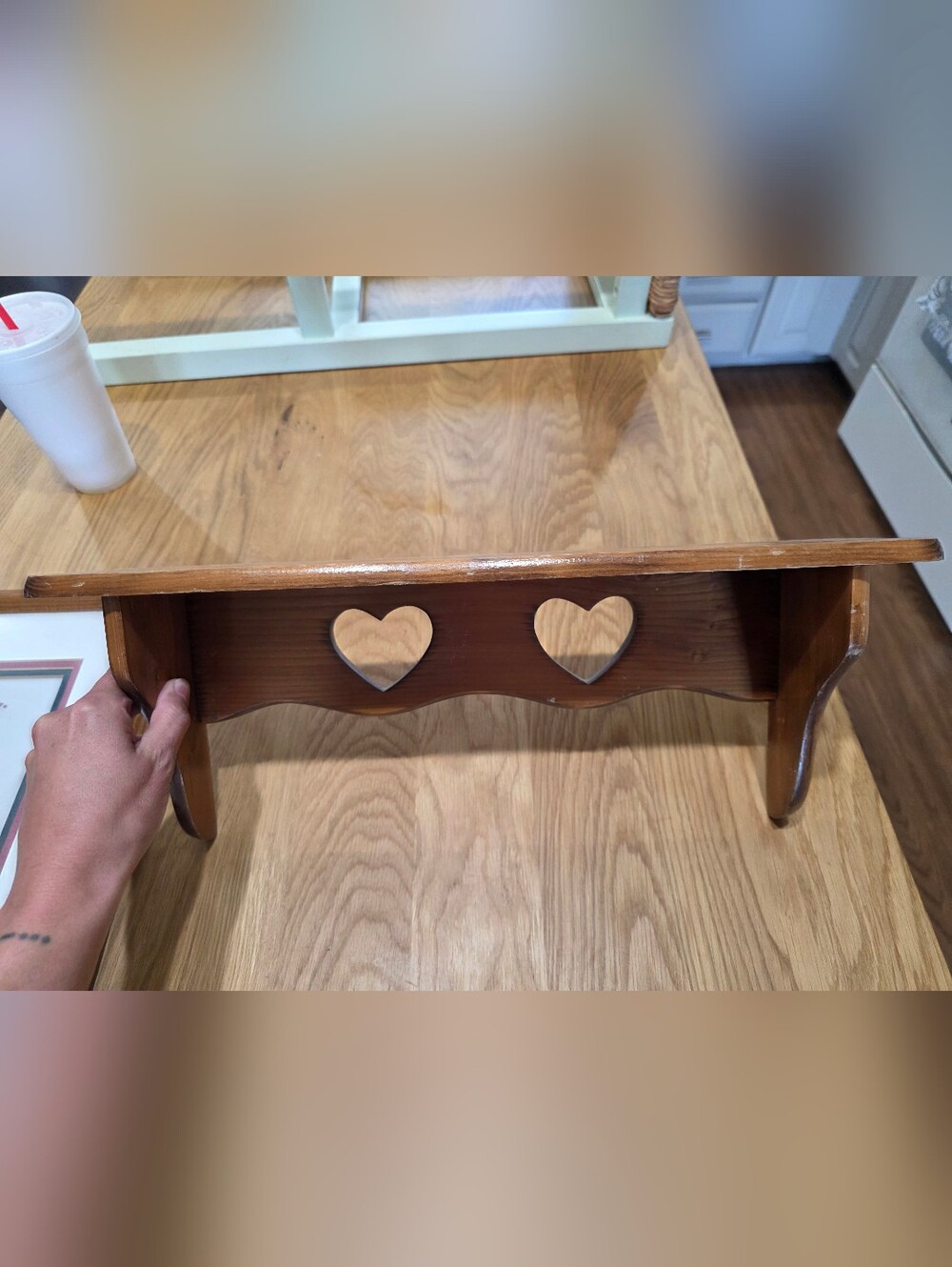 Wooden Wall Shelf with Heart Cutouts - Warm Brown